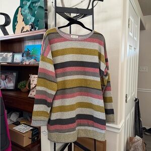 Elegant Striped Sweater in Pink, Gray, and Green
